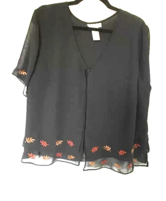 Studio I Women's size 12 black w/ brown leaf trim 2 layer sheer jacket pa419 - Image 1 of 4