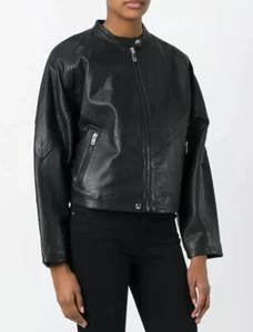 $698 Diesel Women’s Tauri Black Leather Oversized Jacket Size S - Picture 1 of 10