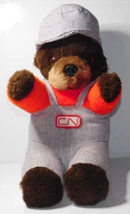 VTG 70'S 80'S TEDDY BEAR CN RAIL ROAD PLUSH CONDUCTOR ENGINEER PINSTRIPE OSCAR - Picture 1 of 11