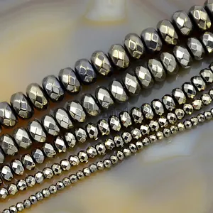 Natürliche facettierte Pyrit Hämatit Rondelle Edelstein Perlen 2x3mm/4x6mm/5x8mm - Bild 1 von 6