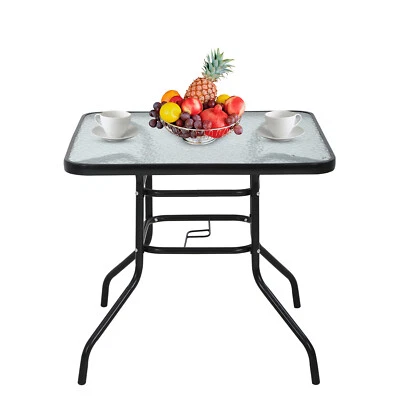 Уличный обеденный стол патио стол с закаленным стеклом зонт отверстие для газона, двора - Изображение 1 из 4