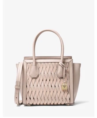 Bolso Bandolera Michael Kors Mercer Studio Cuero Tejido Rosa Suave Foto 1 de 4