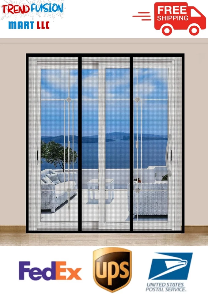 Puerta de pantalla magnética para puerta francesa (72"Wx80"L) puerta de pantalla corredera de vidrio Foto 1 de 4