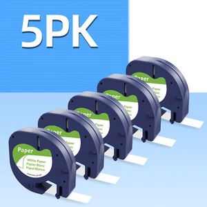 5 Compatible Dymo LetraTag Refill 91330 White Paper Label Tape 12mm 1/2" LT-100H - Picture 1 of 12