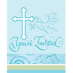 Faithful Dove Blue Invitations 8CT - Picture 1 of 1