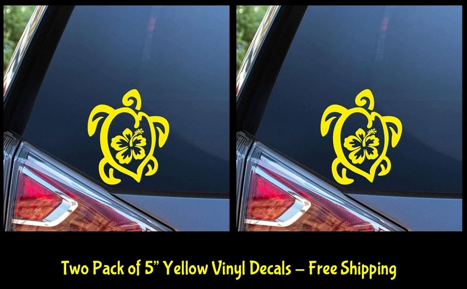 Hibiscus Sea Turtle Two 5" Amarillo Vinilo Calcomanía Camión Coche Ventana Portátil Foto 1 de 1