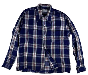 True Vintage 70s Royal Knight M Blue Button Up Shirt Point Collar Woven Flannel - Picture 1 of 21