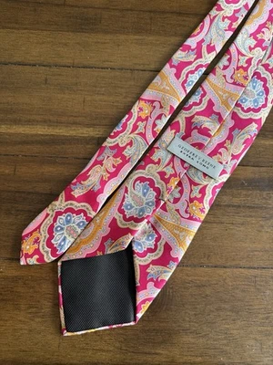 Gravata Geoffrey Beene masculina paisley rosa laranja 100% seda extra longa - Imagem 1 de 3