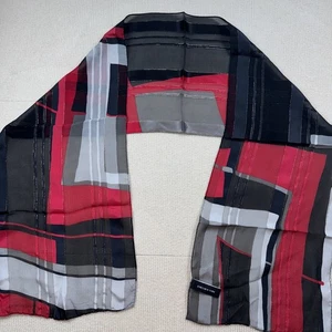 Jones New York Black Gray Red Sheer Rectangle Scarf 10”x58” 100% Silk - Picture 1 of 5