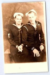 2 US Navy Sailors Studio Pose Real Photo Postcard D686 - Picture 1 of 2