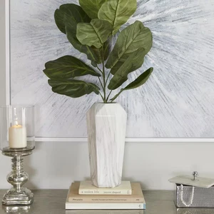 14 In. White Faux Marble Ceramic Decorative Vase - Picture 1 of 8