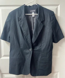 Sag Harbor Linen Blazer Short Sleeved Womens Plus 14W Black Single Button Basic - Picture 1 of 6