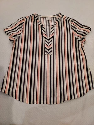 Van Heusen женщин многоцветный полосатый топ, крышка рукава, v-образным вырезом, размер большой - Изображение 1 из 4