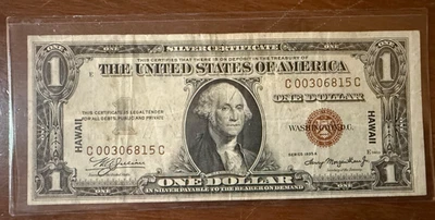 1935-A $1 Dollar Silver Certificate A Series Hawaii Overprint US  Banknote - Image 1 of 2