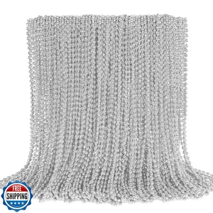 100PCS Bead Necklace, Silver Oval Mardi Gras Bead Necklace, 32" Xmas Necklace - Picture 1 of 5