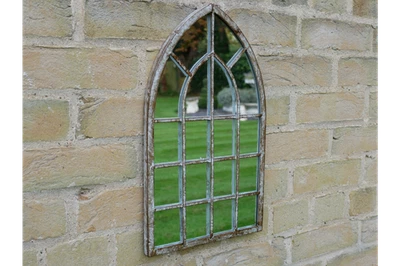Small Arch Window Mirror with Bars, Rustic Distressed Arched Garden Wall Mirror - Image 1 of 3