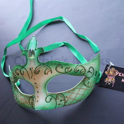 Green Venetian Masquerade Mask Party Prom Wedding Halloween Costume Mardi Gras - Image 1 of 3