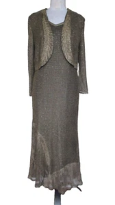 Vintage LILLIE RUBIN Evening Gown Dress Jacket Set P Women Bronze Metallic Mesh - Picture 1 of 9