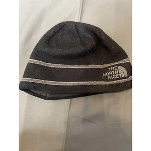 The North Face Black Striped Beanie Hat Logo One Size - Picture 1 of 4
