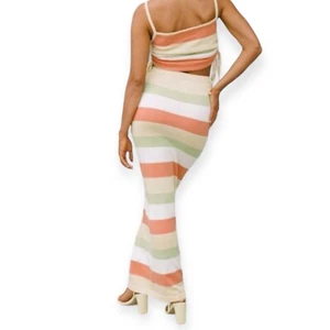 Falda Sabo Mujer Blanca Naranja Amarilla Rayas Acanalada Cintura Alta Maxi Falda Leti - Imagen 1 de 10