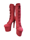 Bottes longueur mollet poteau plate-forme rose corail faux daim.  UK 6-11