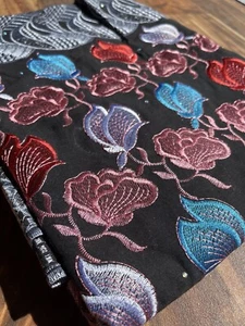 Floral Embroidery Roses 100% Cotton Sparkly. Premium Quality. BTY - Picture 1 of 9