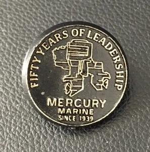 Mercury Marine Fifty Years of Leadership Black Plastic Pin with Golden Letters - Picture 1 of 3