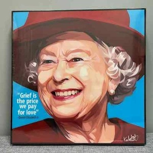Wall Decor Funny Pop Art QUEEN ELIZABETH II Poster w/Wooden Frame 10" Keetatat - Picture 1 of 10