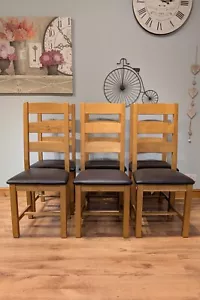 Set of 6 Solid Oak Farmhouse Ladderback Dining Chairs - Picture 1 of 10
