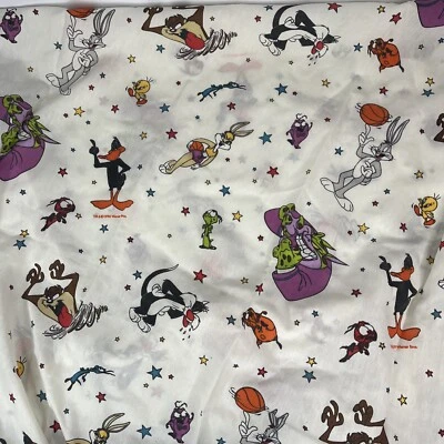 Looney Tunes Space Jam Bed Sheet Flat Sheet Twin Sized Rare Fabric Taz Bugs READ - Image 1 of 4