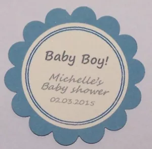 Baby shower Personalise Thank You gift tags boy Blue white. Pack-20,50,100 - Picture 1 of 10