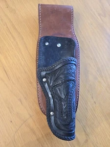 Hunter Leather Gun Holster VTG Unique Ornate Brown Black - Picture 1 of 7