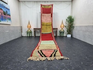 Moroccan Boujaad Handmade Rug 2'7"x14'6" Berber Abstract Red Pink Wool Rug - Picture 1 of 12