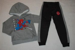 Boys Outfit SPIDERMAN HOODIE Gray Sweatshirt SPIDEY Black Sweat Pants SIZE 4 - Picture 1 of 2