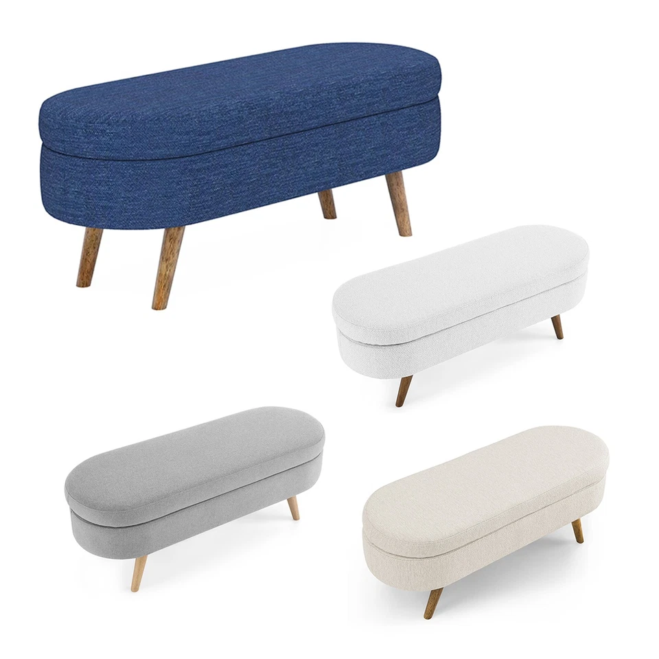 Banco de almacenamiento otomano ovalado para dormitorio con patas de madera de goma Foto 1 de 1