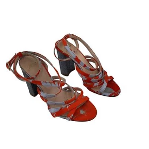 J.Crew Red Blue Floral Print Women's Strappy Heels Size 5 Textile Upper Preowned - Picture 1 of 6