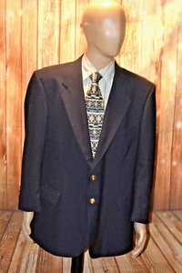 Savile Row Men Navy Blue Wool 2 Front Gold Metal Button Blazer 48R - Picture 1 of 13