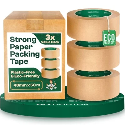 Brown Paper Tape Strong Kraft Parcel Packing Sticky Adhesive Eco Friendly UK - Image 1 of 4
