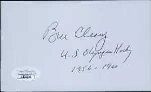 Bill Cleary Olympic Hockey Player Signed 3x5 Index Card JSA Authenticated - Picture 1 of 2