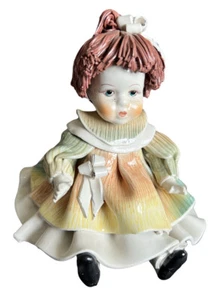 Zampiva Vintage Cute Girl Signed Italian Ceramic Spaghetti Hair Doll 15 Cm - Picture 1 of 9