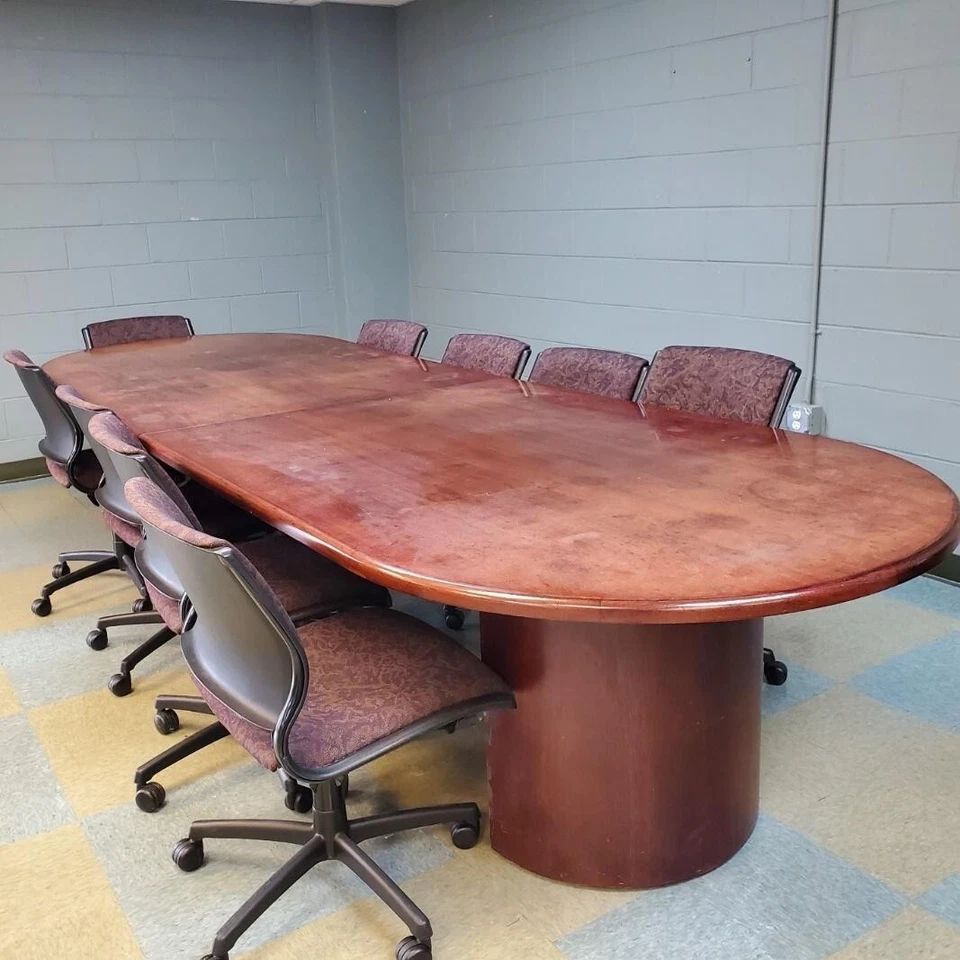 9pc oval dinette kitchen dining set table w/ 8 wood chairs in buttermilk cherry - Image 1 of 1