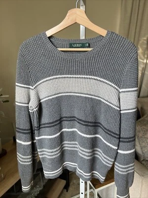 Suéter de algodón a rayas grises Lauren Ralph Lauren para mujer - grande Foto 1 de 4