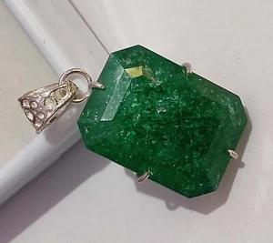 74.65 Ct Natural Certified Green Emerald Loose Gemstone 925 Solid Silver Pendant - Picture 1 of 14