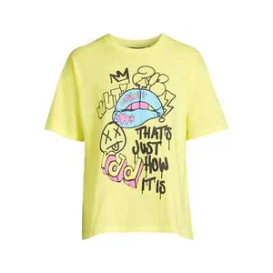 No Boundaries Men's Oversize Yellow Graphic Street Art Tee Crewneck Pullover 2XL - Picture 1 of 5