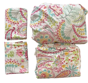 Pottery Barn PB Teen SWIRLY PAISLEY 4pc Full Sheet Set Flat Fitted Pillowcases - Picture 1 of 3