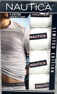 Nautica Men's Cotton Crew Neck T-Shirts SZ Large White 4-Pk Classic Fit W/ Logo - Image 1 of 4