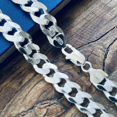 Real 925 Sterling Silver Mens Diamond Cut Curb Cuban Chain Bracelet or Necklace - Image 1 of 4