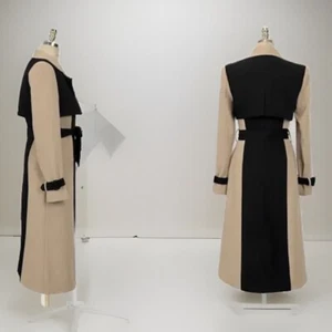 Ladies Cream Black Luxury Smart Street Trench Long Winter Jacket Coat 8 10 - Picture 1 of 17