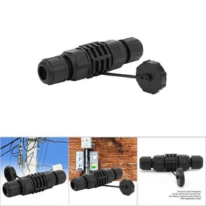 RJ45 Ethernet Connector Water Dust Proof RJ45 Adapter Black Outdoor 8 Pin Wire - Afbeelding 1 van 9