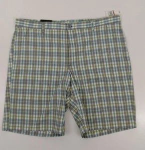NEW Men's Izod Golf Flat Front Straight Fit Shorts Plaid Gray Size 42 98% Poly  - Picture 1 of 9